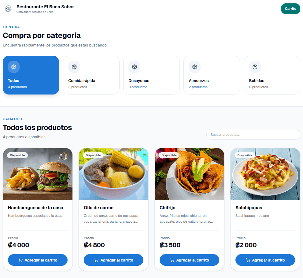 Ejemplo de restaurante creado con TuComercio